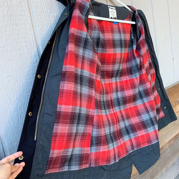 KAVU 100% cotton red flannel lined hooded jacket - Picture 5 of 16